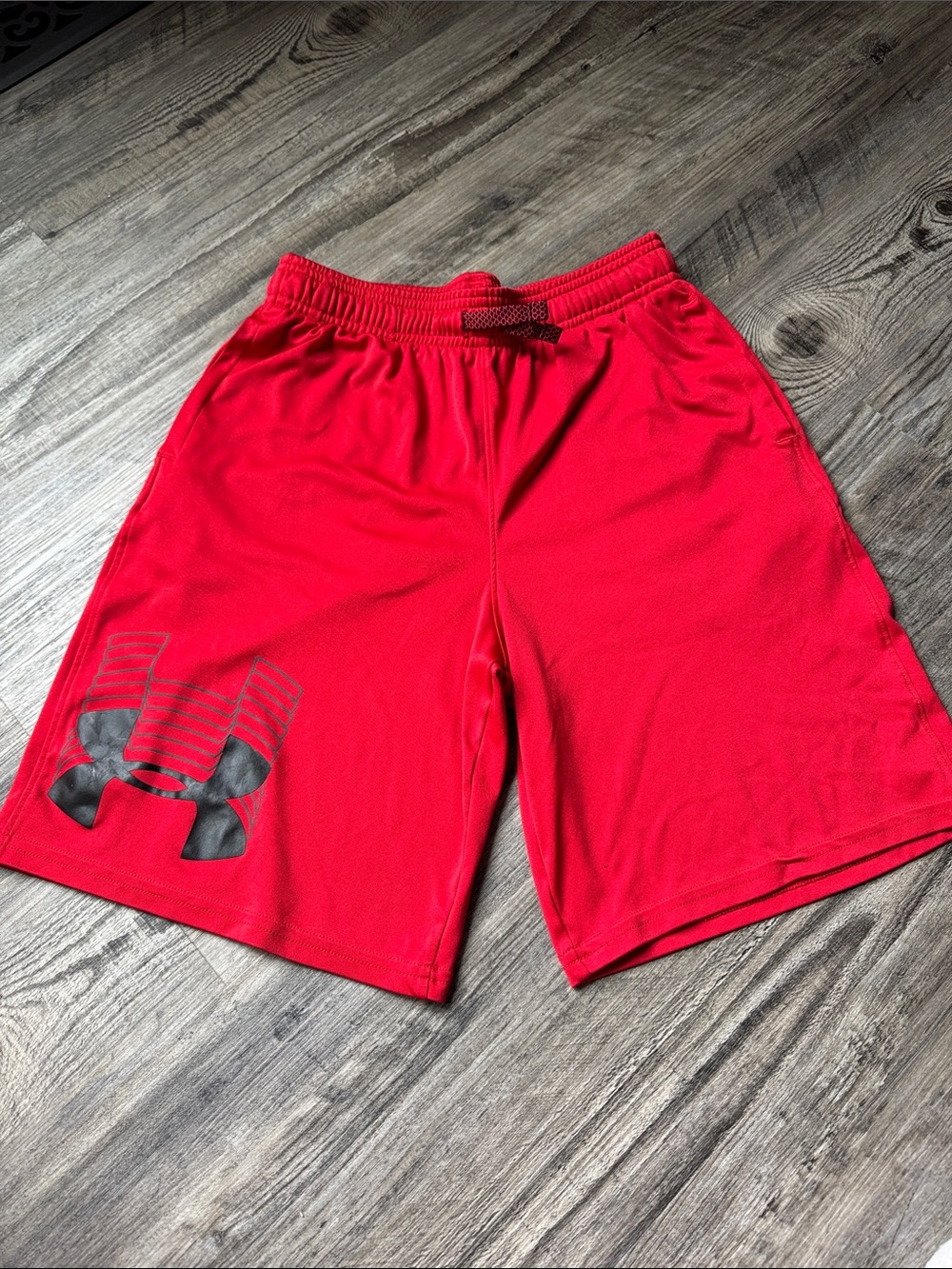 Under Armour Red Boys Athletic Shorts with Logo